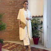 Dakota Set Of 3 - Overlay, Slip Top & Barrel Leg Pants - Beige & Ecru